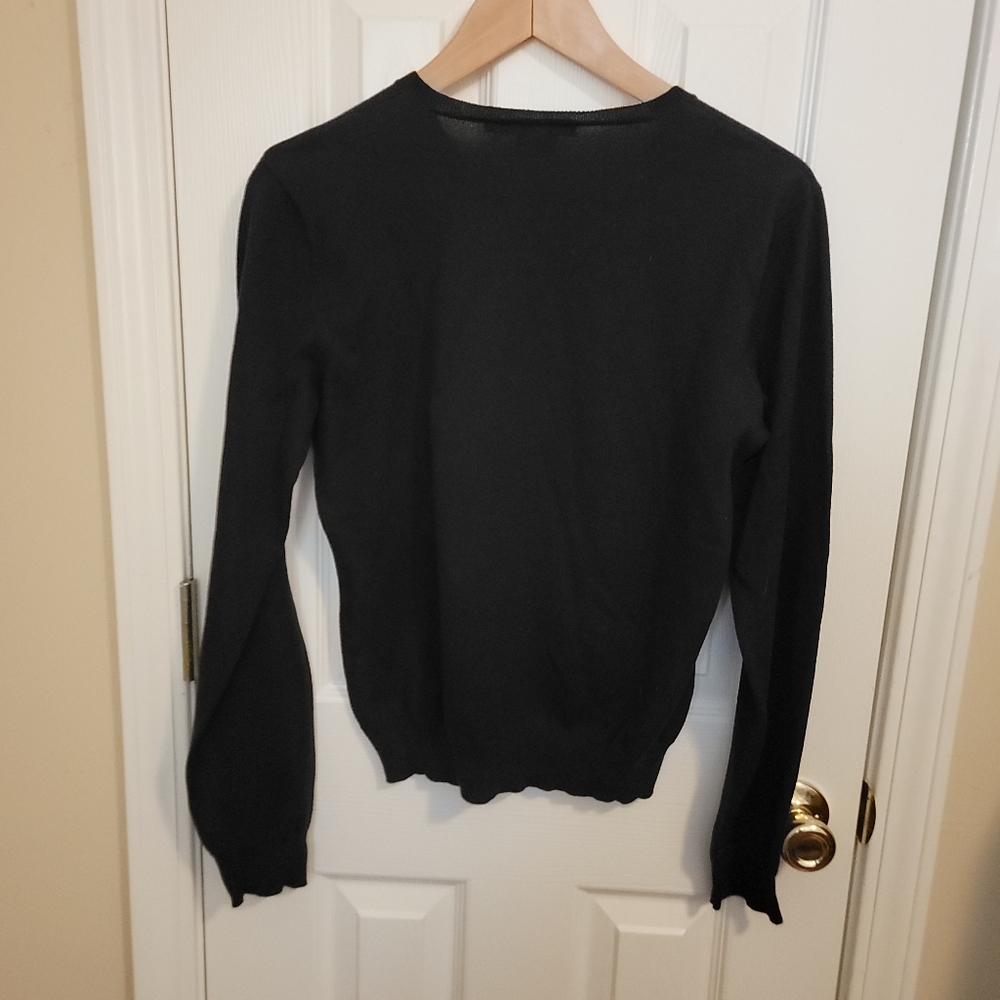 Ralph Lauren Blue Label Italian Yarn 100% Cotton Black V Neck Sweater Size L - Picture 3 of 5